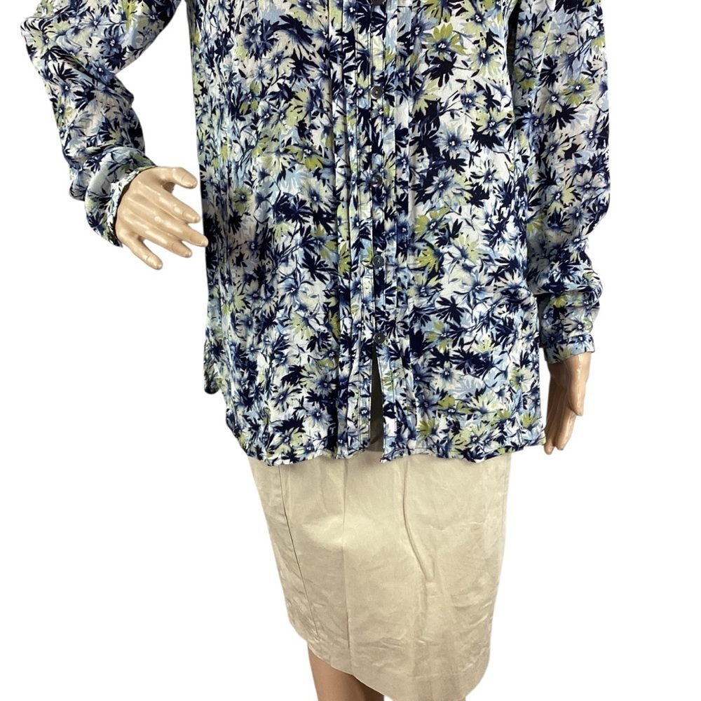 J.Jill Floral Button Front Blouse Blue Multi Size M - Picture 3 of 7